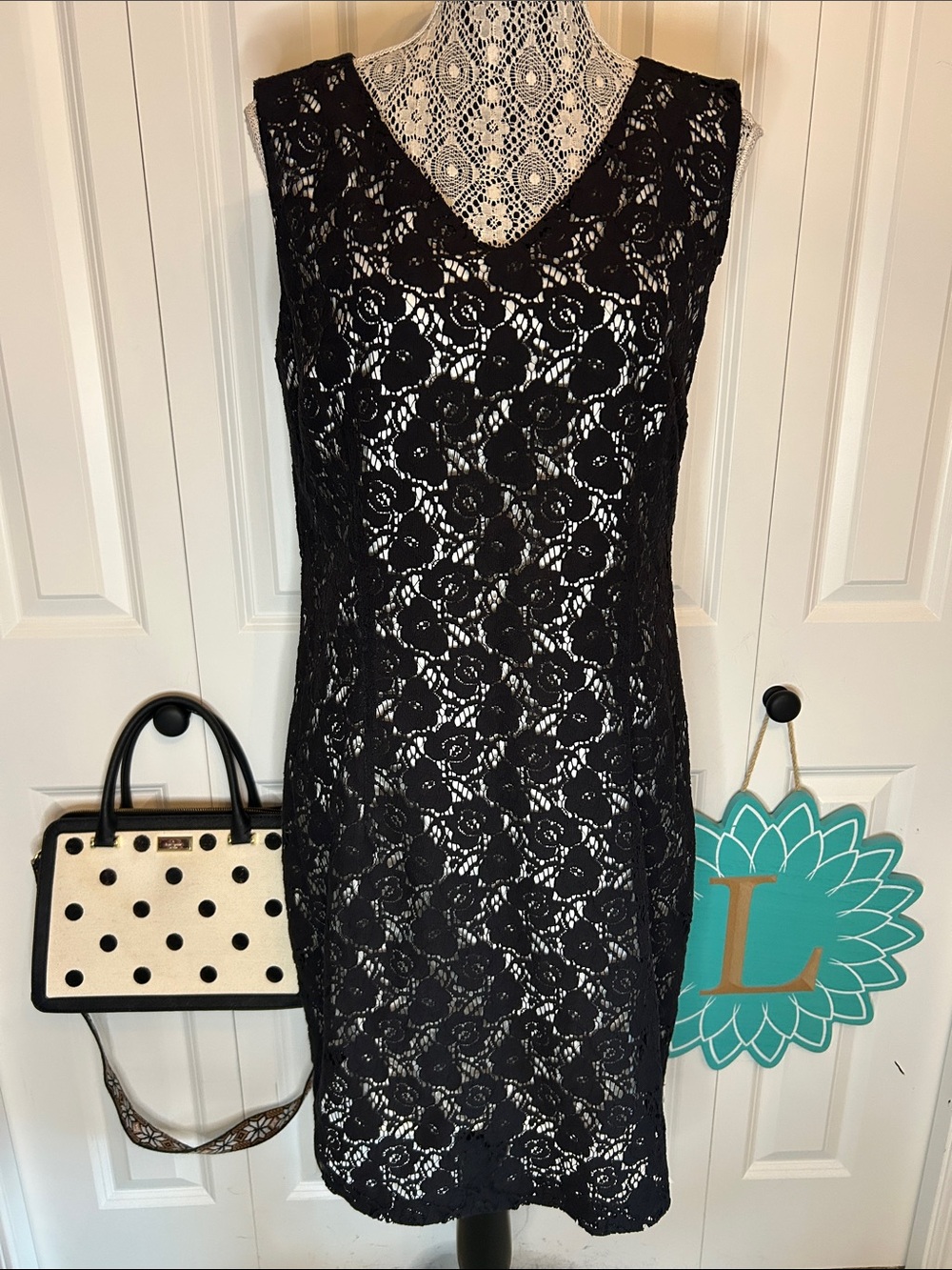 Sleeveless Black Lace Sheath Dress